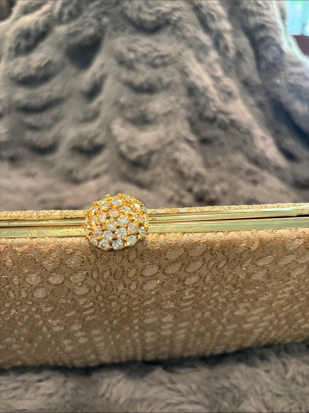 Vintage Bobbie Jerome Textured Gold Evening Clutch with Crystal Kiss Lock